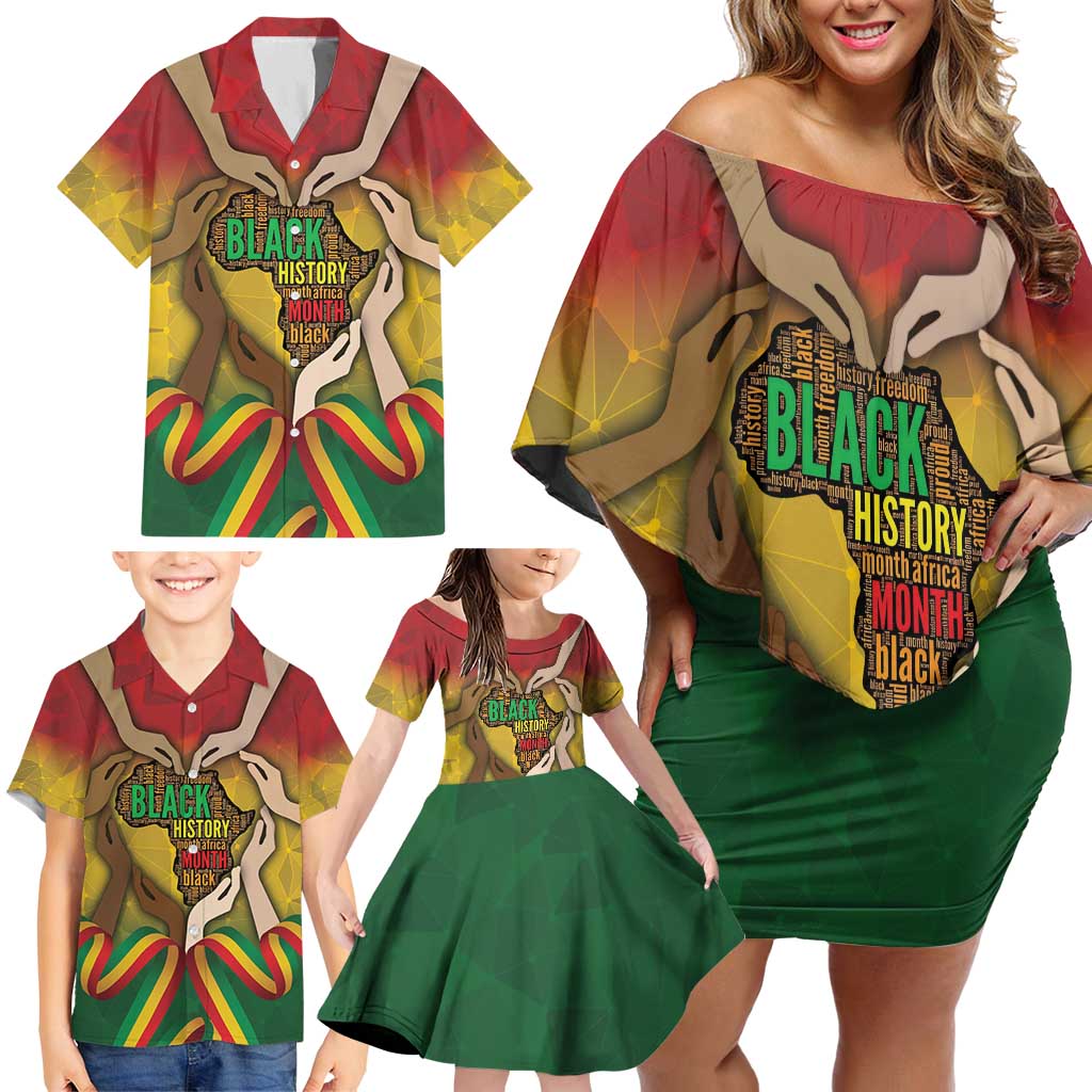 Black History Month Family Matching Off Shoulder Short Dress and Hawaiian Shirt Africa I Am Black