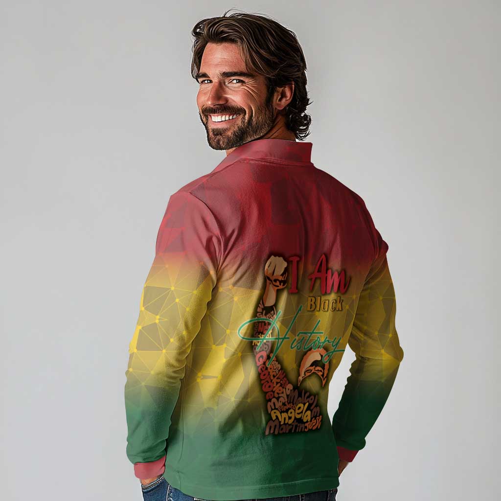 Black History Month Long Sleeve Polo Shirt Africa I Am Black