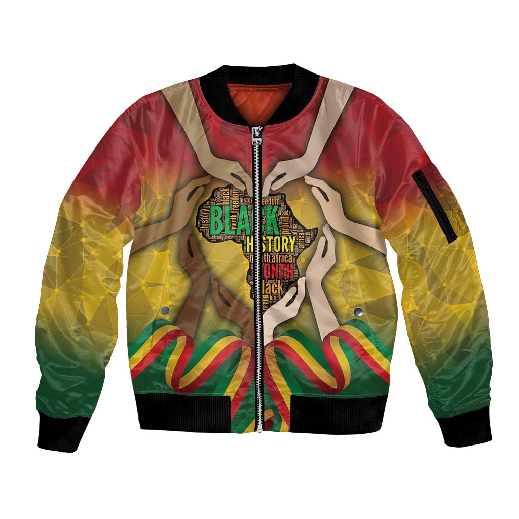Black History Month Sleeve Zip Bomber Jacket Africa I Am Black