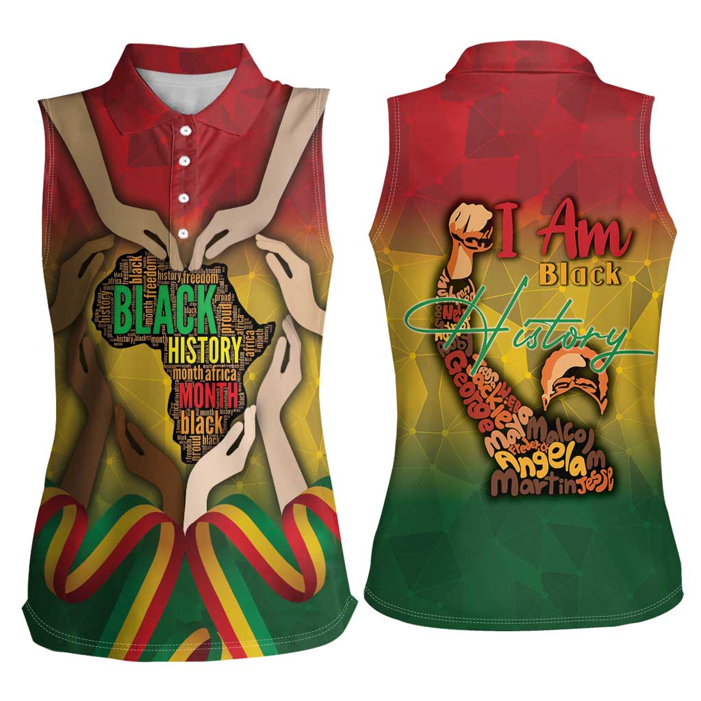 Black History Month Women Sleeveless Polo Shirt Africa I Am Black