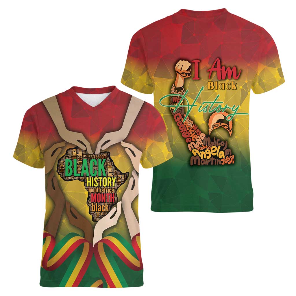 Black History Month Women V-Neck T-Shirt Africa I Am Black