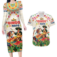 Mexico Cinco De Mayo Couples Matching Long Sleeve Bodycon Dress and Hawaiian Shirt Dancing Mexican