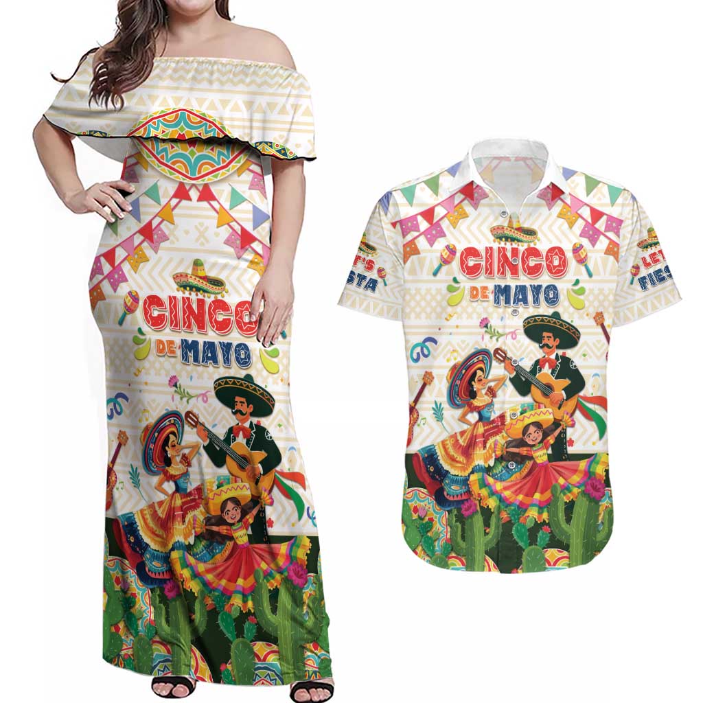 Mexico Cinco De Mayo Couples Matching Off Shoulder Maxi Dress and Hawaiian Shirt Dancing Mexican