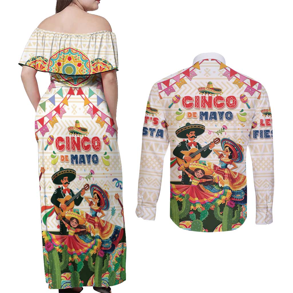 Mexico Cinco De Mayo Couples Matching Off Shoulder Maxi Dress and Long Sleeve Button Shirt Dancing Mexican