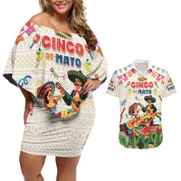 Mexico Cinco De Mayo Couples Matching Off Shoulder Short Dress and Hawaiian Shirt Dancing Mexican