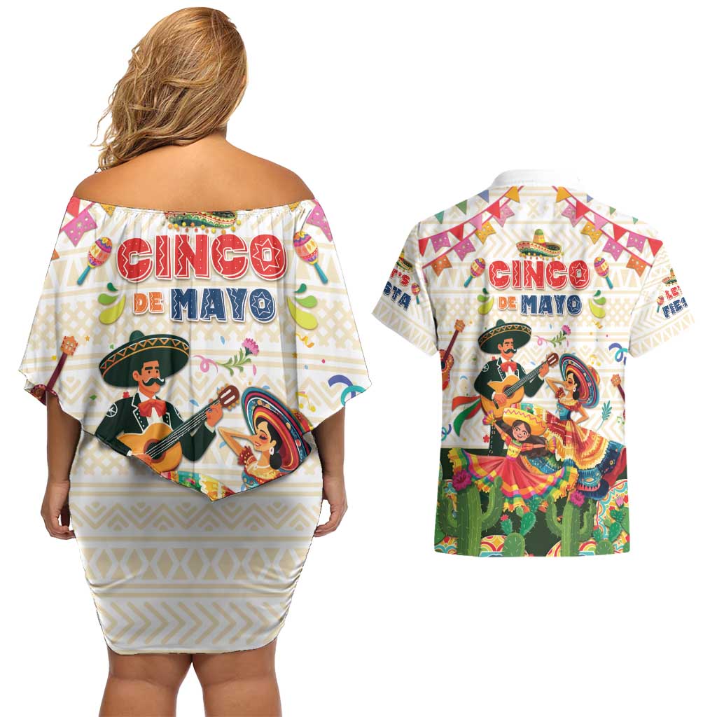 Mexico Cinco De Mayo Couples Matching Off Shoulder Short Dress and Hawaiian Shirt Dancing Mexican