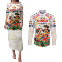 Mexico Cinco De Mayo Couples Matching Puletasi and Long Sleeve Button Shirt Dancing Mexican