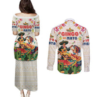 Mexico Cinco De Mayo Couples Matching Puletasi and Long Sleeve Button Shirt Dancing Mexican
