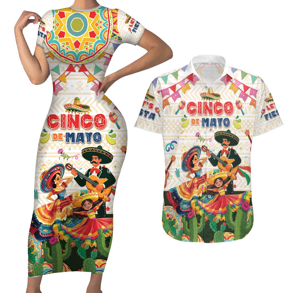Mexico Cinco De Mayo Couples Matching Short Sleeve Bodycon Dress and Hawaiian Shirt Dancing Mexican