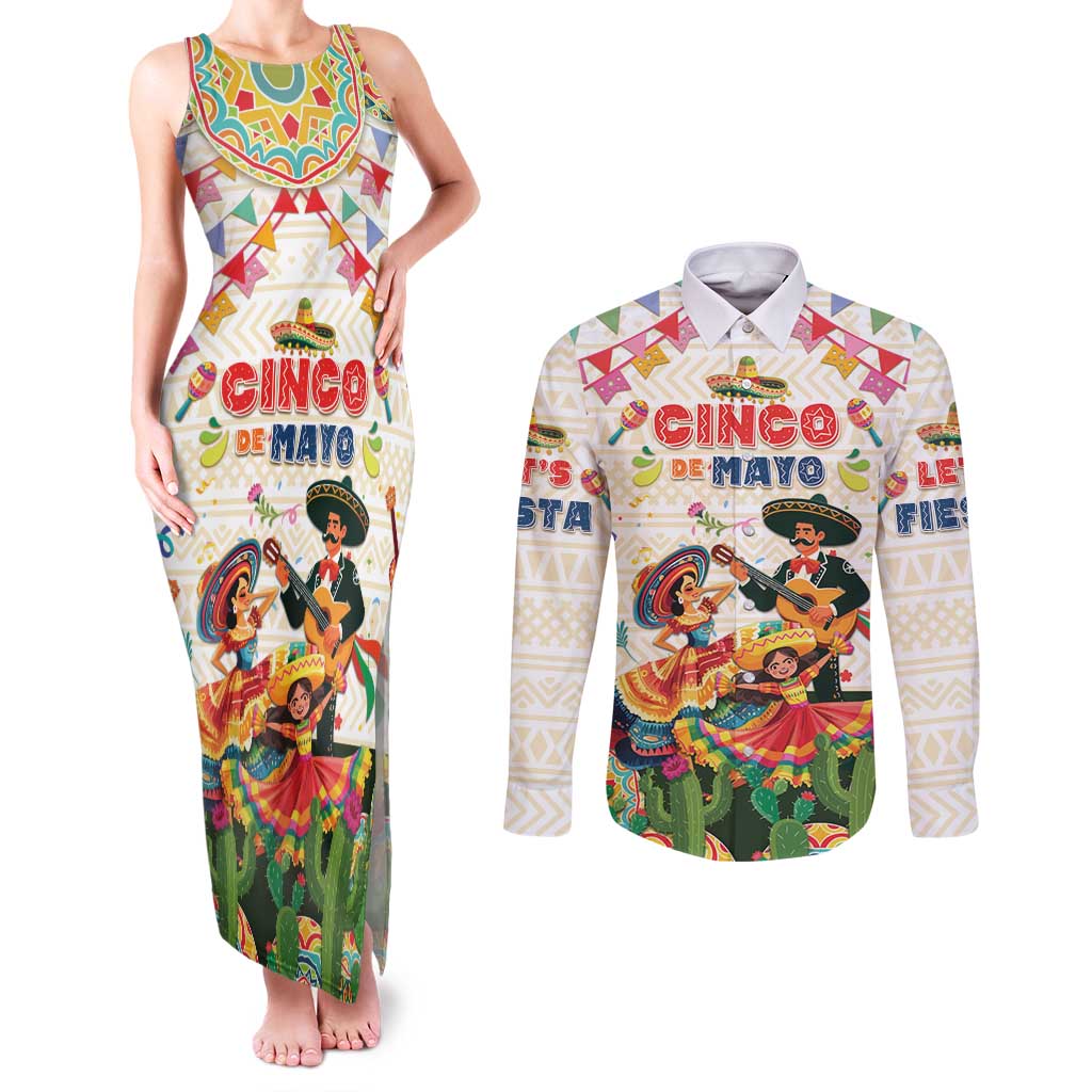 Mexico Cinco De Mayo Couples Matching Tank Maxi Dress and Long Sleeve Button Shirt Dancing Mexican