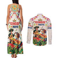 Mexico Cinco De Mayo Couples Matching Tank Maxi Dress and Long Sleeve Button Shirt Dancing Mexican