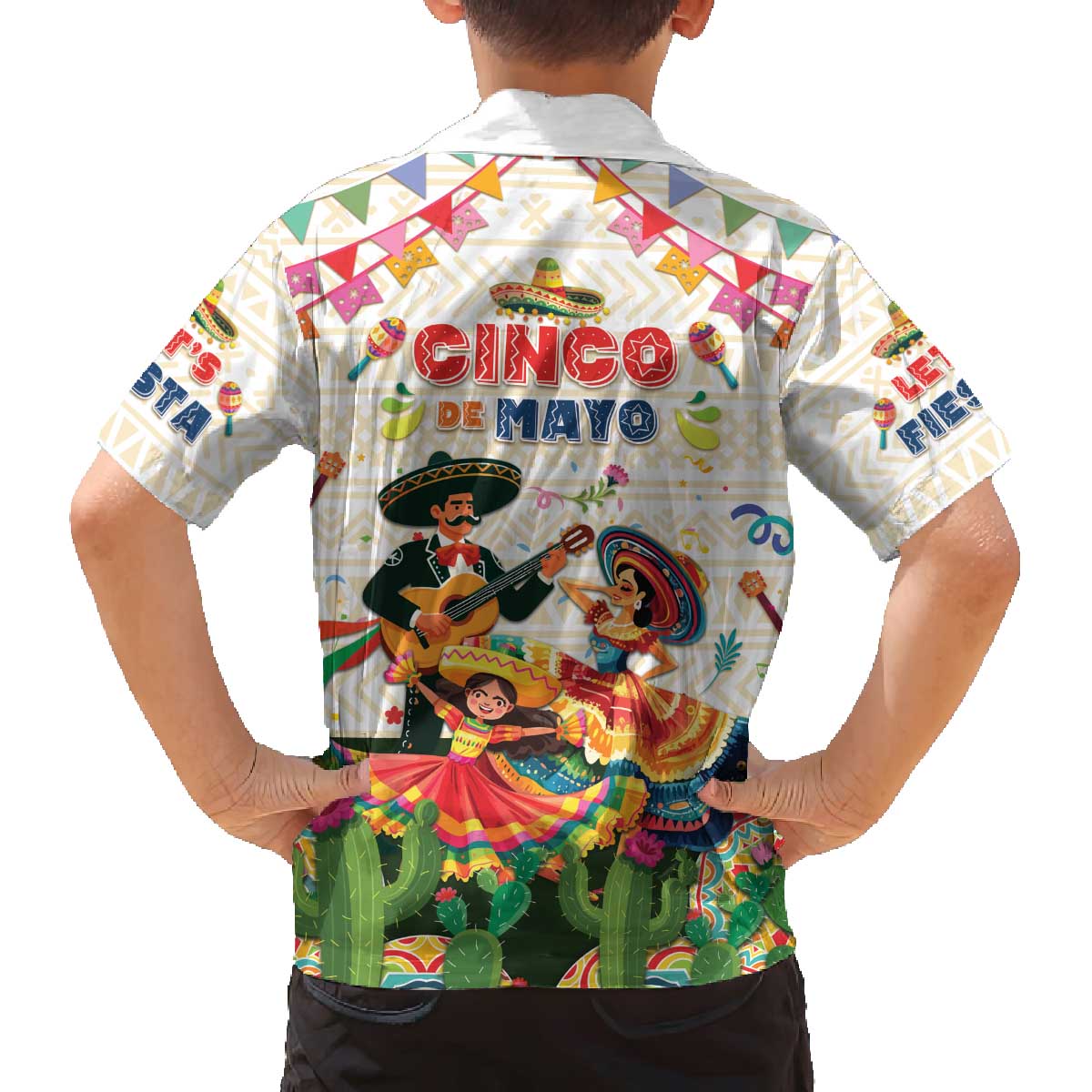 Mexico Cinco De Mayo Family Matching Off The Shoulder Long Sleeve Dress and Hawaiian Shirt Dancing Mexican