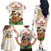 Mexico Cinco De Mayo Family Matching Off The Shoulder Long Sleeve Dress and Hawaiian Shirt Dancing Mexican