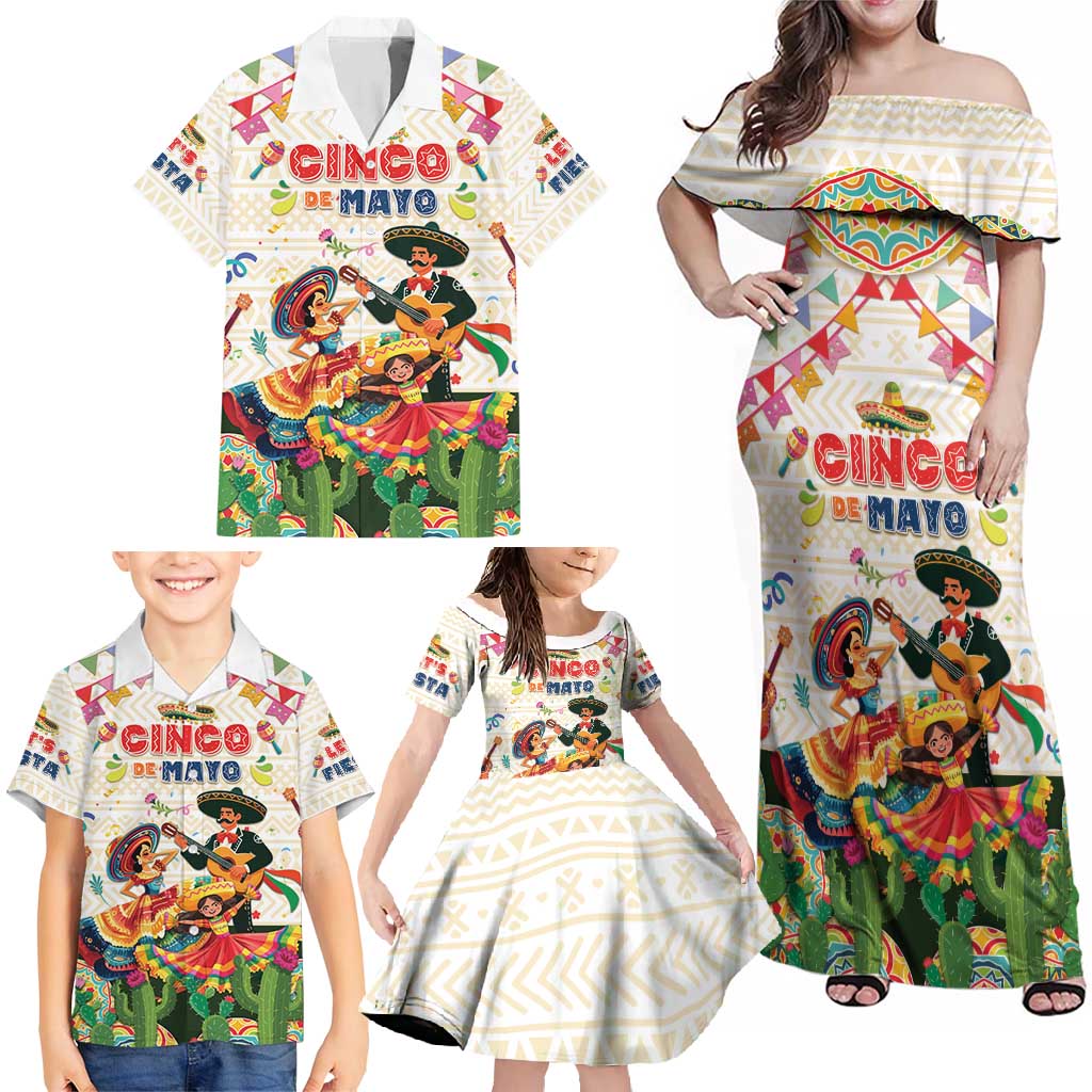 Mexico Cinco De Mayo Family Matching Off Shoulder Maxi Dress and Hawaiian Shirt Dancing Mexican