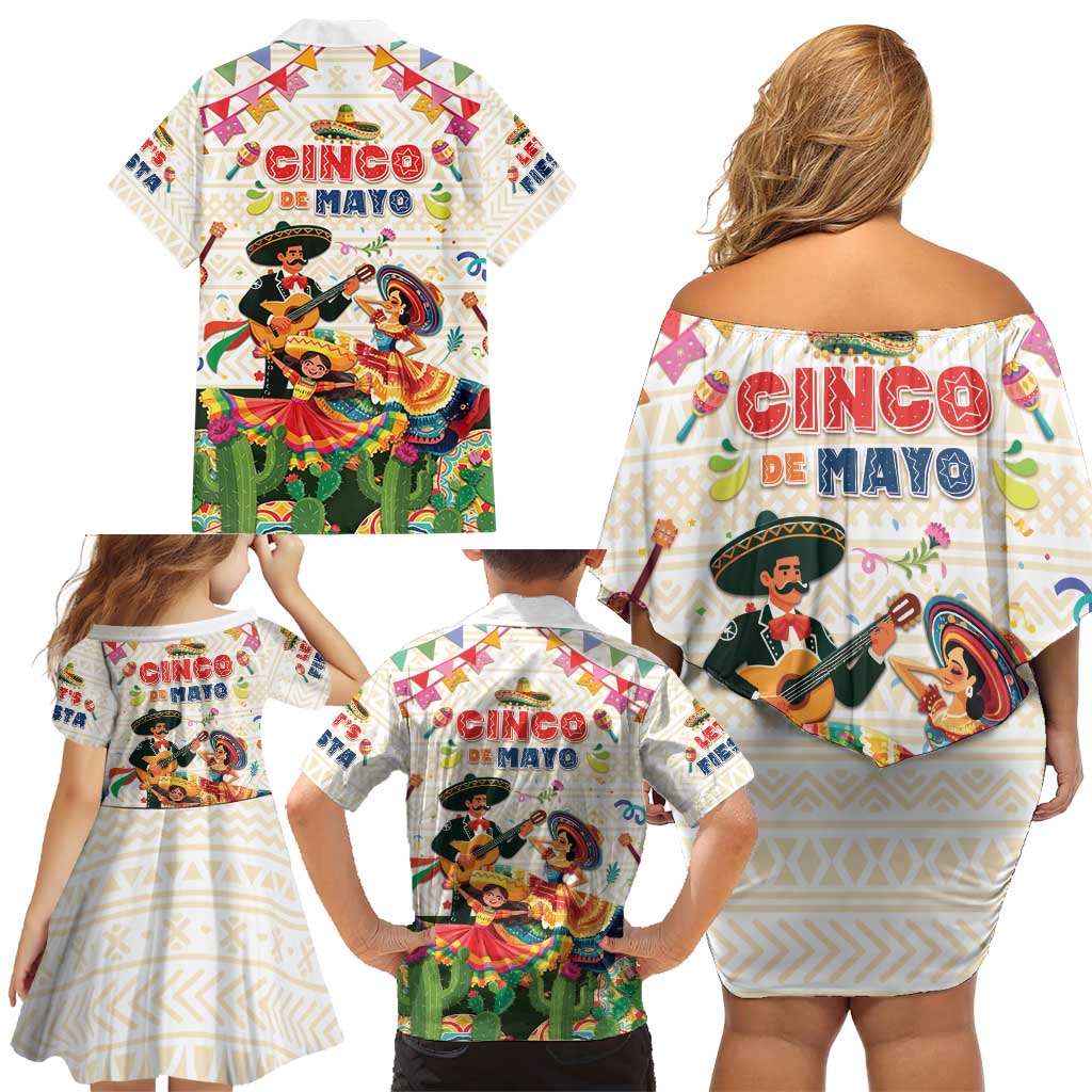 Mexico Cinco De Mayo Family Matching Off Shoulder Short Dress and Hawaiian Shirt Dancing Mexican