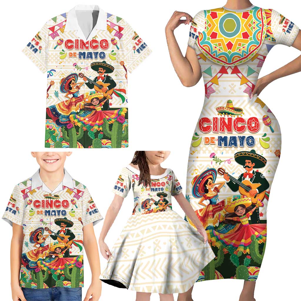 Mexico Cinco De Mayo Family Matching Short Sleeve Bodycon Dress and Hawaiian Shirt Dancing Mexican