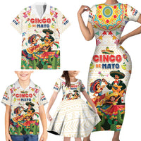 Mexico Cinco De Mayo Family Matching Short Sleeve Bodycon Dress and Hawaiian Shirt Dancing Mexican