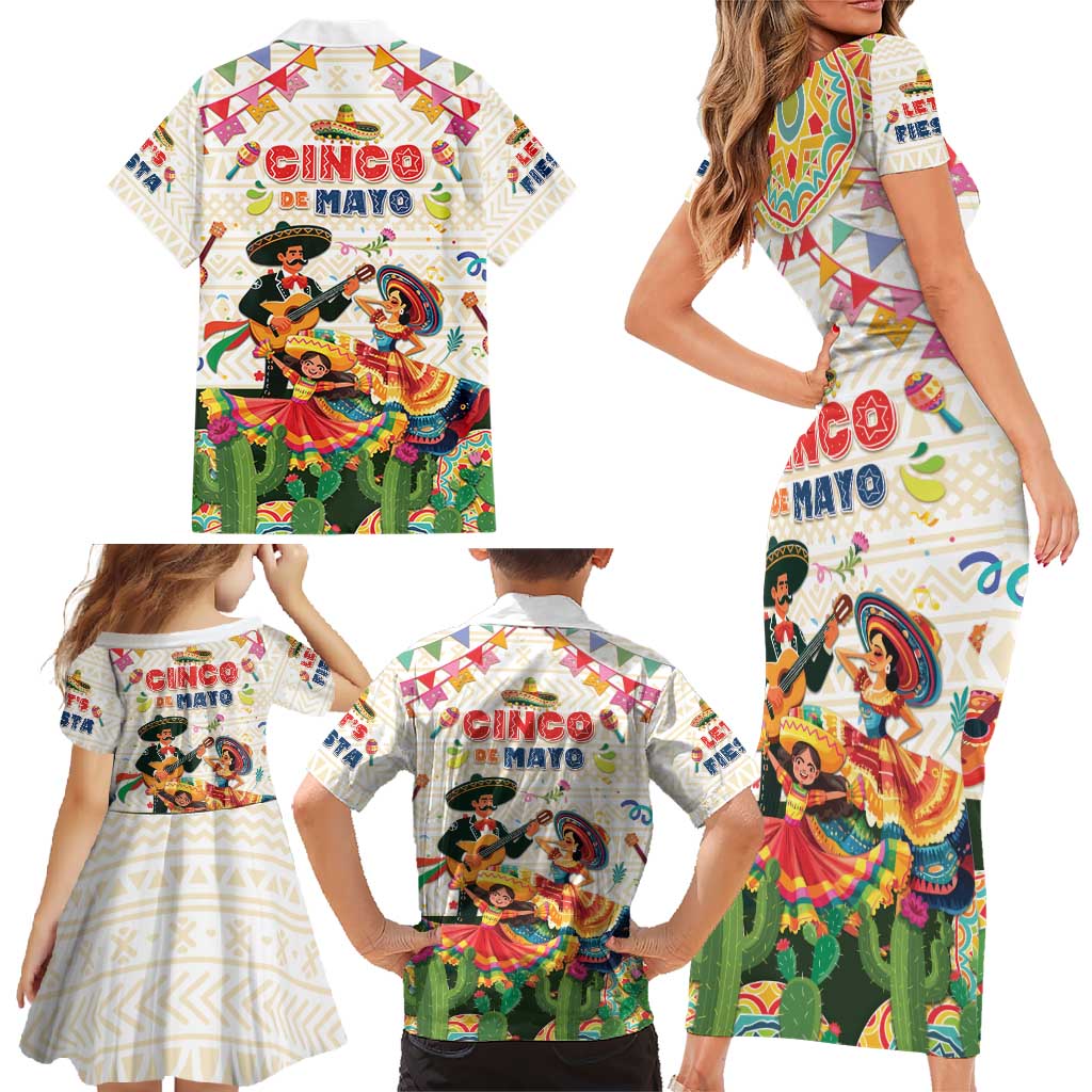 Mexico Cinco De Mayo Family Matching Short Sleeve Bodycon Dress and Hawaiian Shirt Dancing Mexican