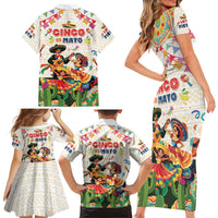 Mexico Cinco De Mayo Family Matching Short Sleeve Bodycon Dress and Hawaiian Shirt Dancing Mexican