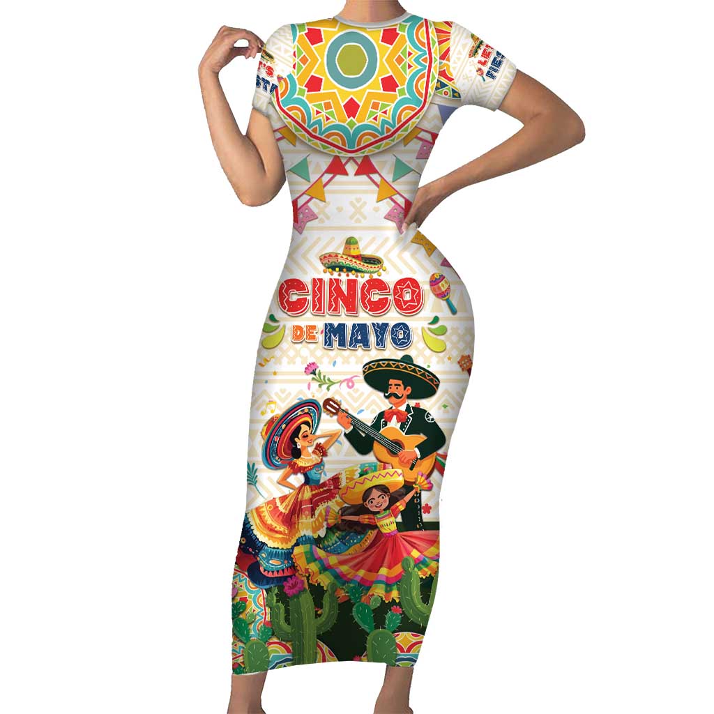 Mexico Cinco De Mayo Family Matching Short Sleeve Bodycon Dress and Hawaiian Shirt Dancing Mexican