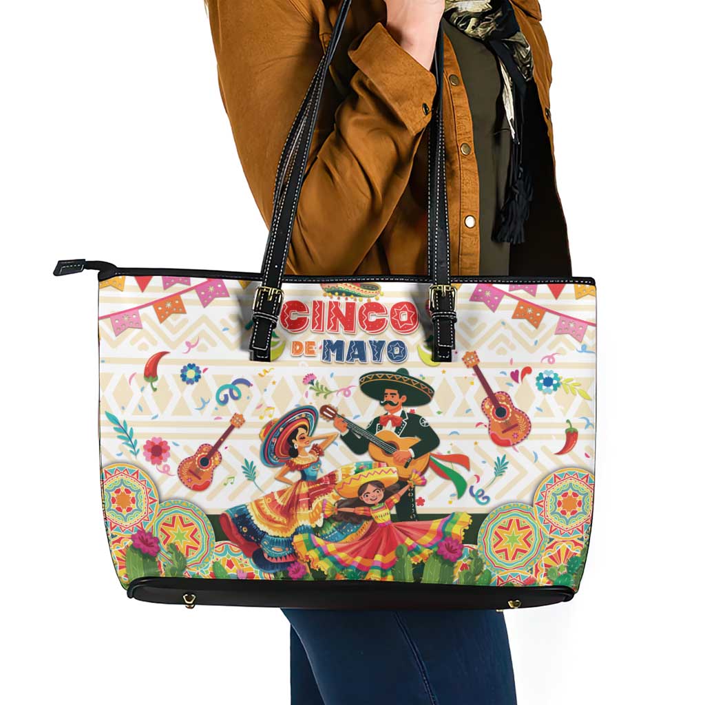 Mexico Cinco De Mayo Leather Tote Bag Dancing Mexican
