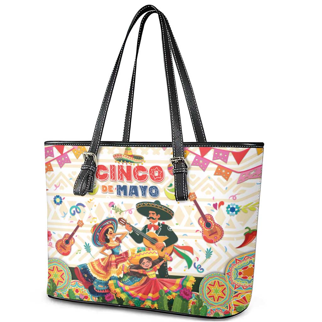 Mexico Cinco De Mayo Leather Tote Bag Dancing Mexican