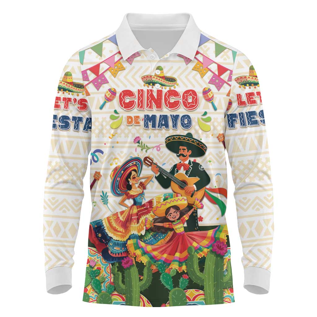 Mexico Cinco De Mayo Long Sleeve Polo Shirt Dancing Mexican