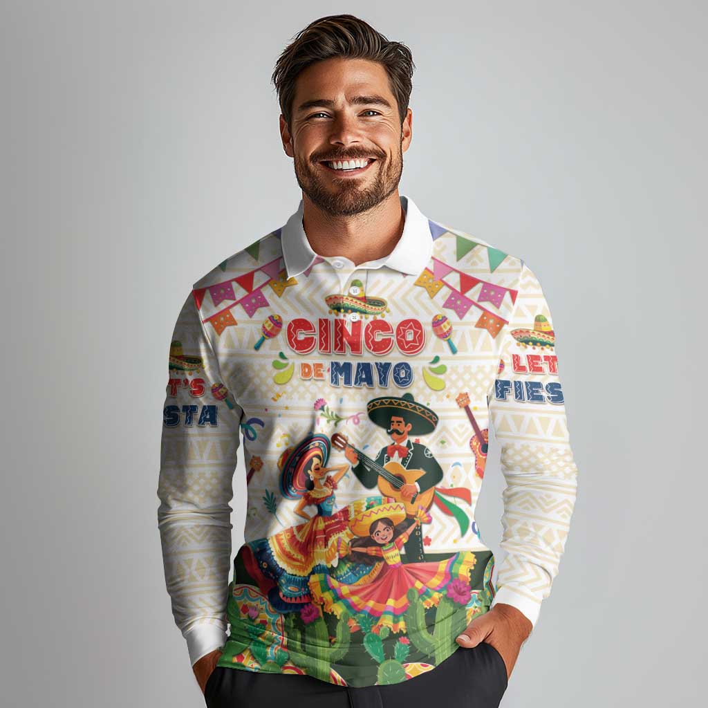 Mexico Cinco De Mayo Long Sleeve Polo Shirt Dancing Mexican
