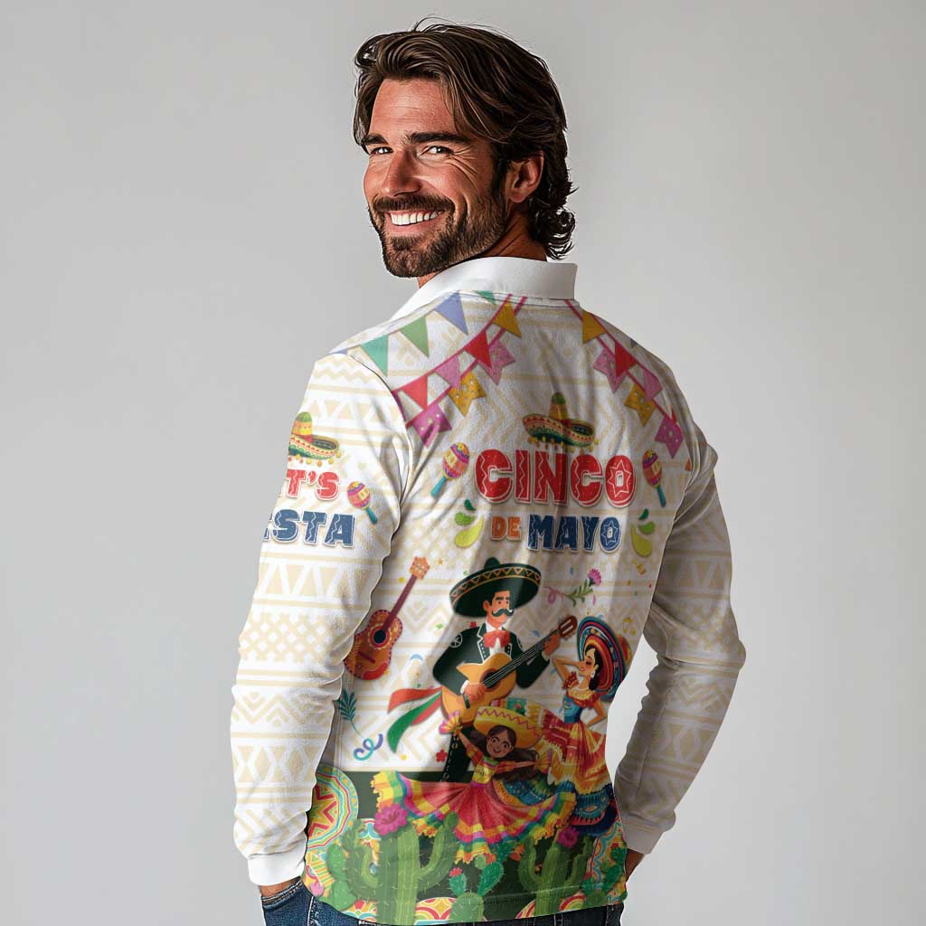 Mexico Cinco De Mayo Long Sleeve Polo Shirt Dancing Mexican