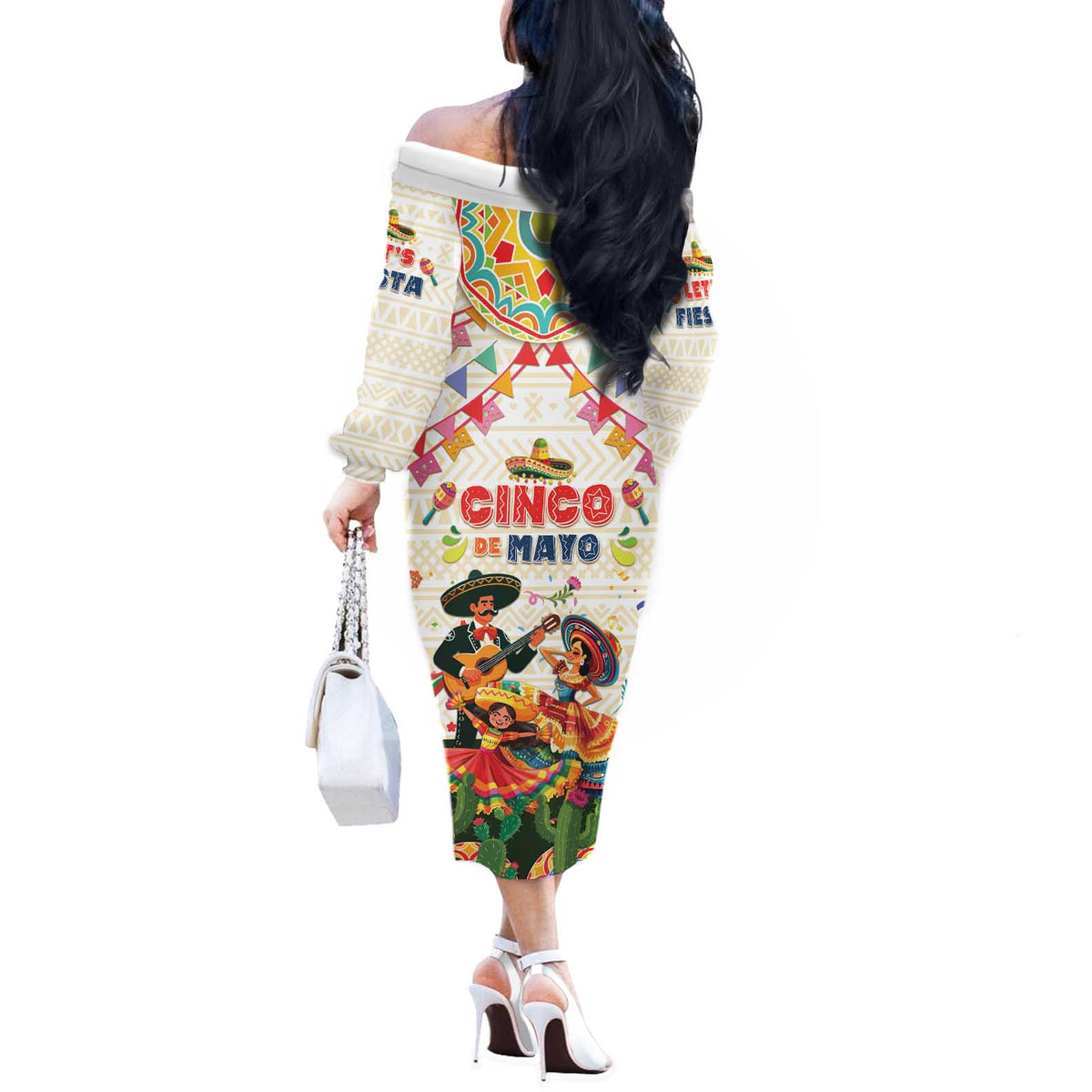 Mexico Cinco De Mayo Off The Shoulder Long Sleeve Dress Dancing Mexican