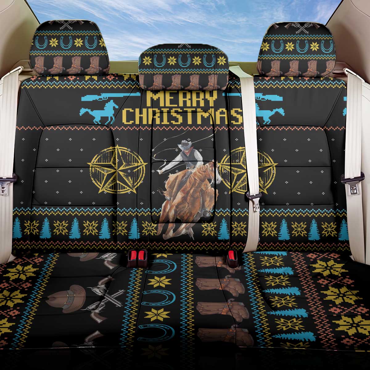Cowboy Merry Christmas Back Car Seat Cover DT04 - Wonder Print Shop