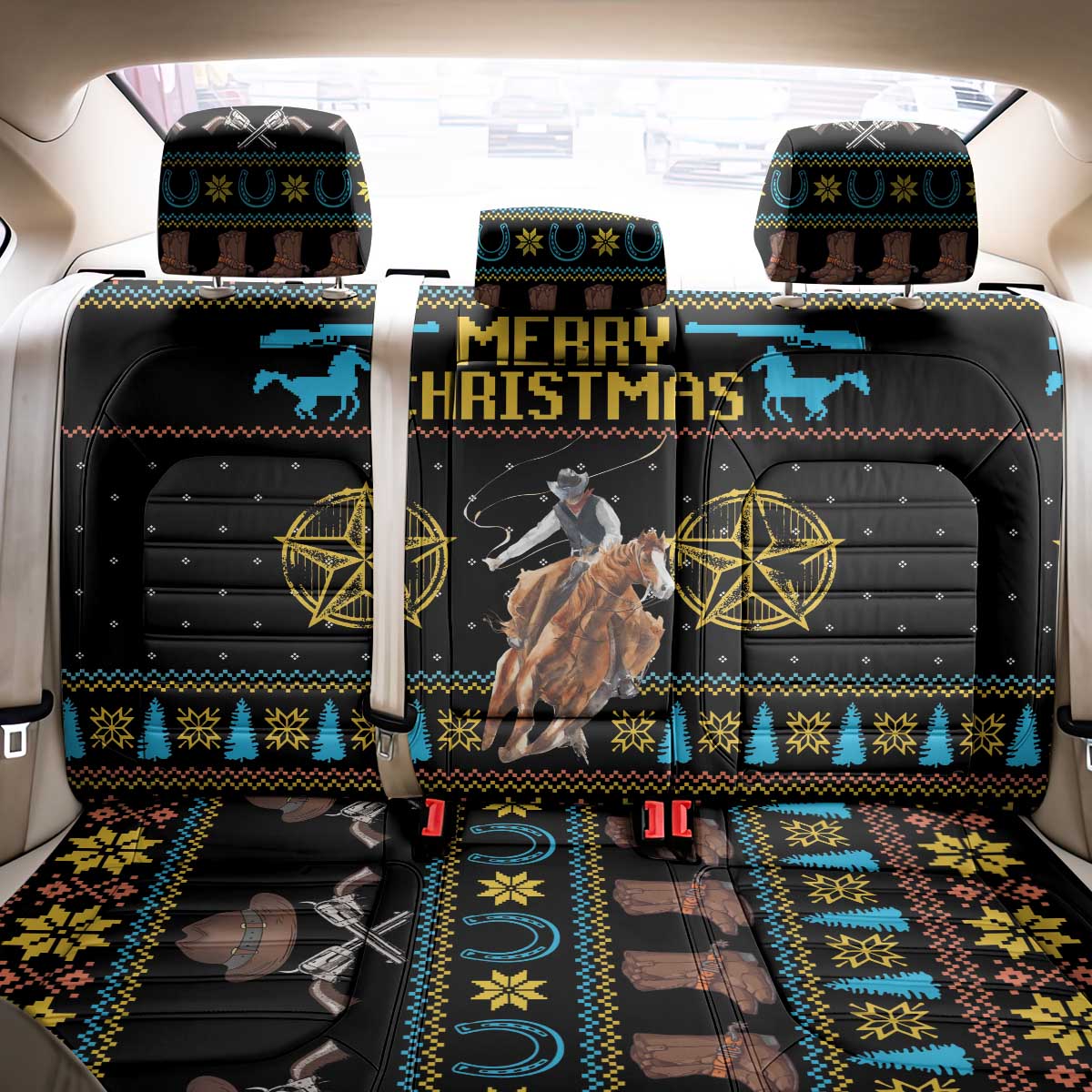 Cowboy Merry Christmas Back Car Seat Cover DT04 - Wonder Print Shop