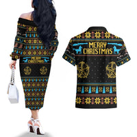 Cowboy Merry Christmas Couples Matching Off The Shoulder Long Sleeve Dress and Hawaiian Shirt DT04 - Wonder Print Shop