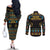 Cowboy Merry Christmas Couples Matching Off The Shoulder Long Sleeve Dress and Long Sleeve Button Shirt