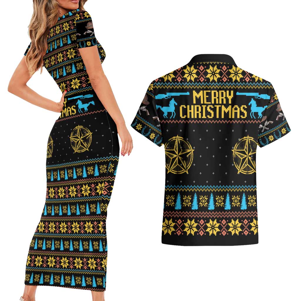 Cowboy Merry Christmas Couples Matching Short Sleeve Bodycon Dress and Hawaiian Shirt DT04 - Wonder Print Shop