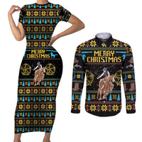 Cowboy Merry Christmas Couples Matching Short Sleeve Bodycon Dress and Long Sleeve Button Shirt DT04 - Wonder Print Shop