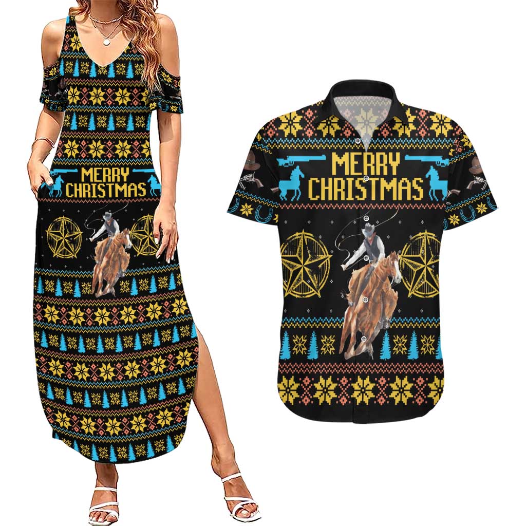 Cowboy Merry Christmas Couples Matching Summer Maxi Dress and Hawaiian Shirt DT04 - Wonder Print Shop