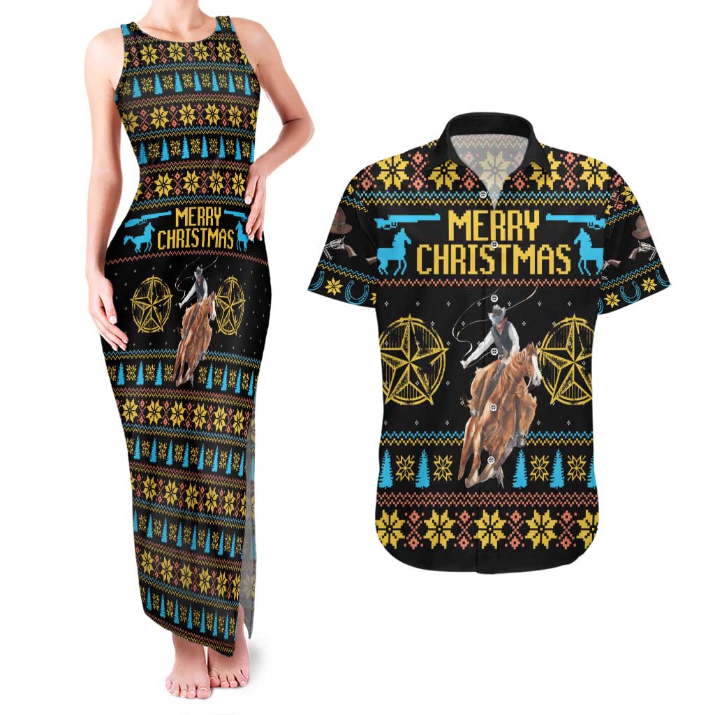 Cowboy Merry Christmas Couples Matching Tank Maxi Dress and Hawaiian Shirt DT04 - Wonder Print Shop