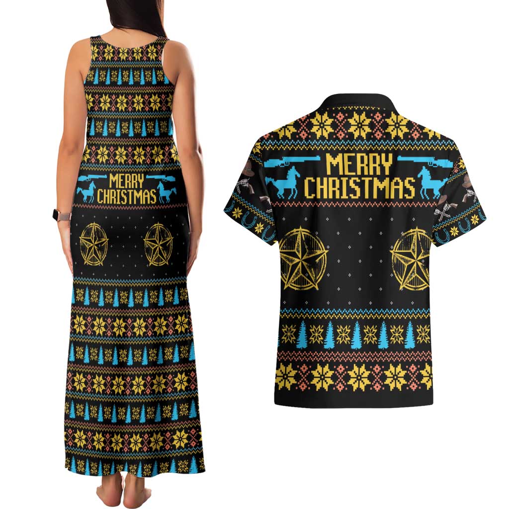 Cowboy Merry Christmas Couples Matching Tank Maxi Dress and Hawaiian Shirt DT04 - Wonder Print Shop