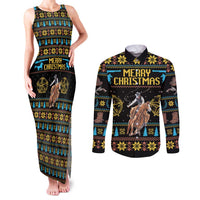 Cowboy Merry Christmas Couples Matching Tank Maxi Dress and Long Sleeve Button Shirt DT04 - Wonder Print Shop
