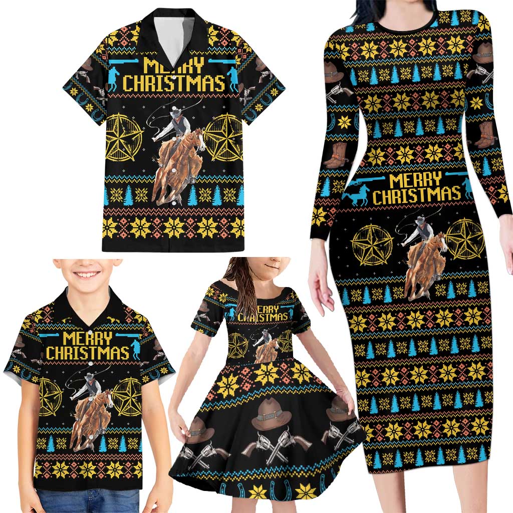 Cowboy Merry Christmas Family Matching Long Sleeve Bodycon Dress and Hawaiian Shirt DT04 - Wonder Print Shop