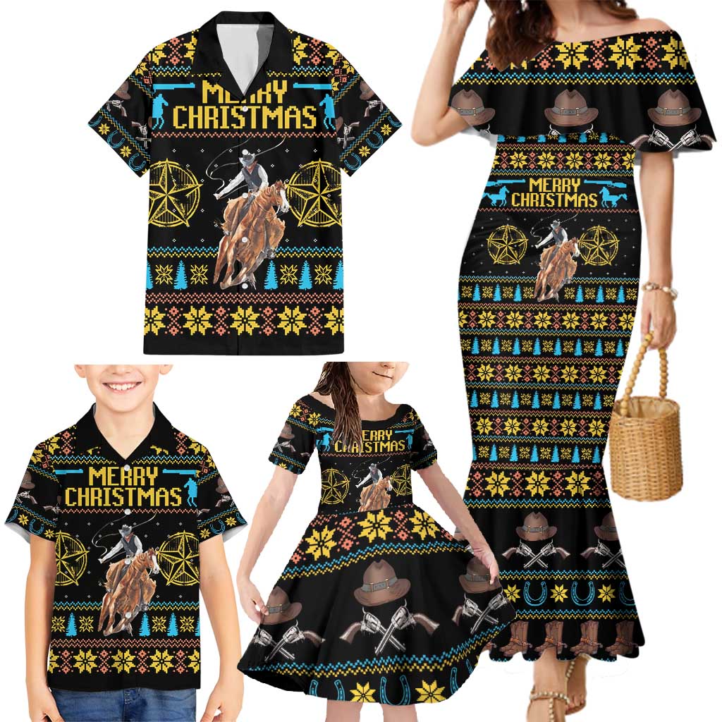 Cowboy Merry Christmas Family Matching Mermaid Dress and Hawaiian Shirt DT04 - Wonder Print Shop