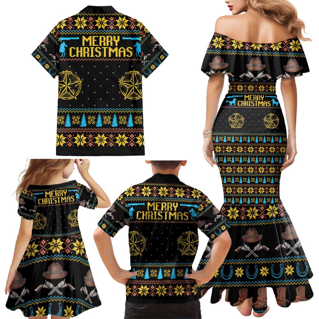 Cowboy Merry Christmas Family Matching Mermaid Dress and Hawaiian Shirt DT04 - Wonder Print Shop