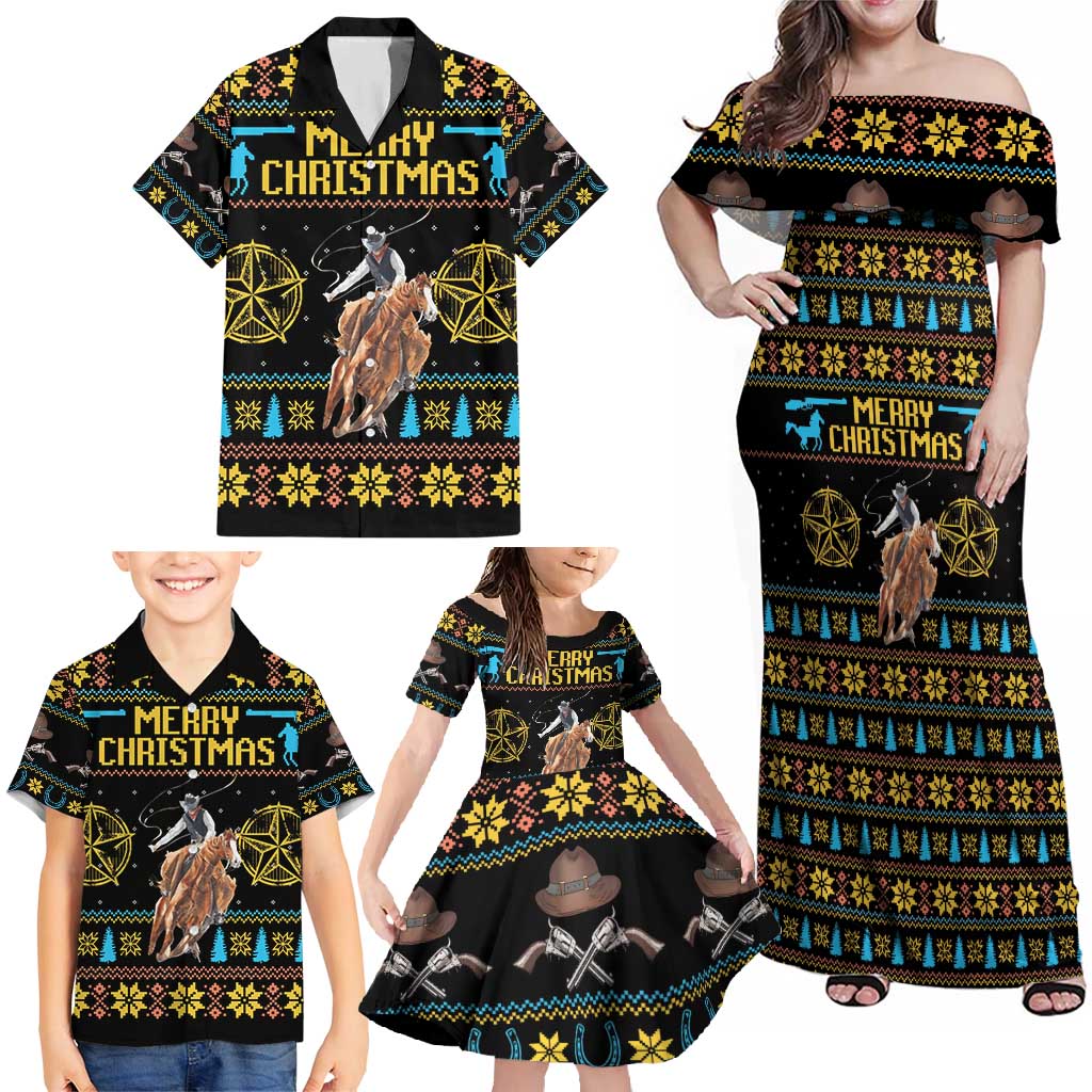 Cowboy Merry Christmas Family Matching Off Shoulder Maxi Dress and Hawaiian Shirt DT04 - Wonder Print Shop