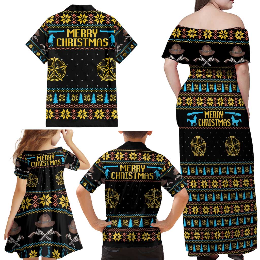 Cowboy Merry Christmas Family Matching Off Shoulder Maxi Dress and Hawaiian Shirt DT04 - Wonder Print Shop