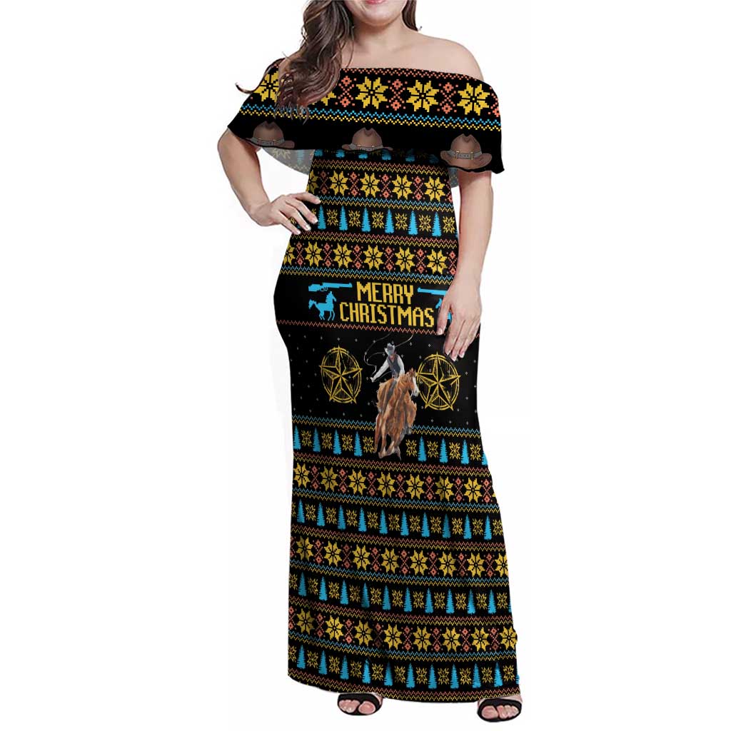 Cowboy Merry Christmas Family Matching Off Shoulder Maxi Dress and Hawaiian Shirt DT04 - Wonder Print Shop