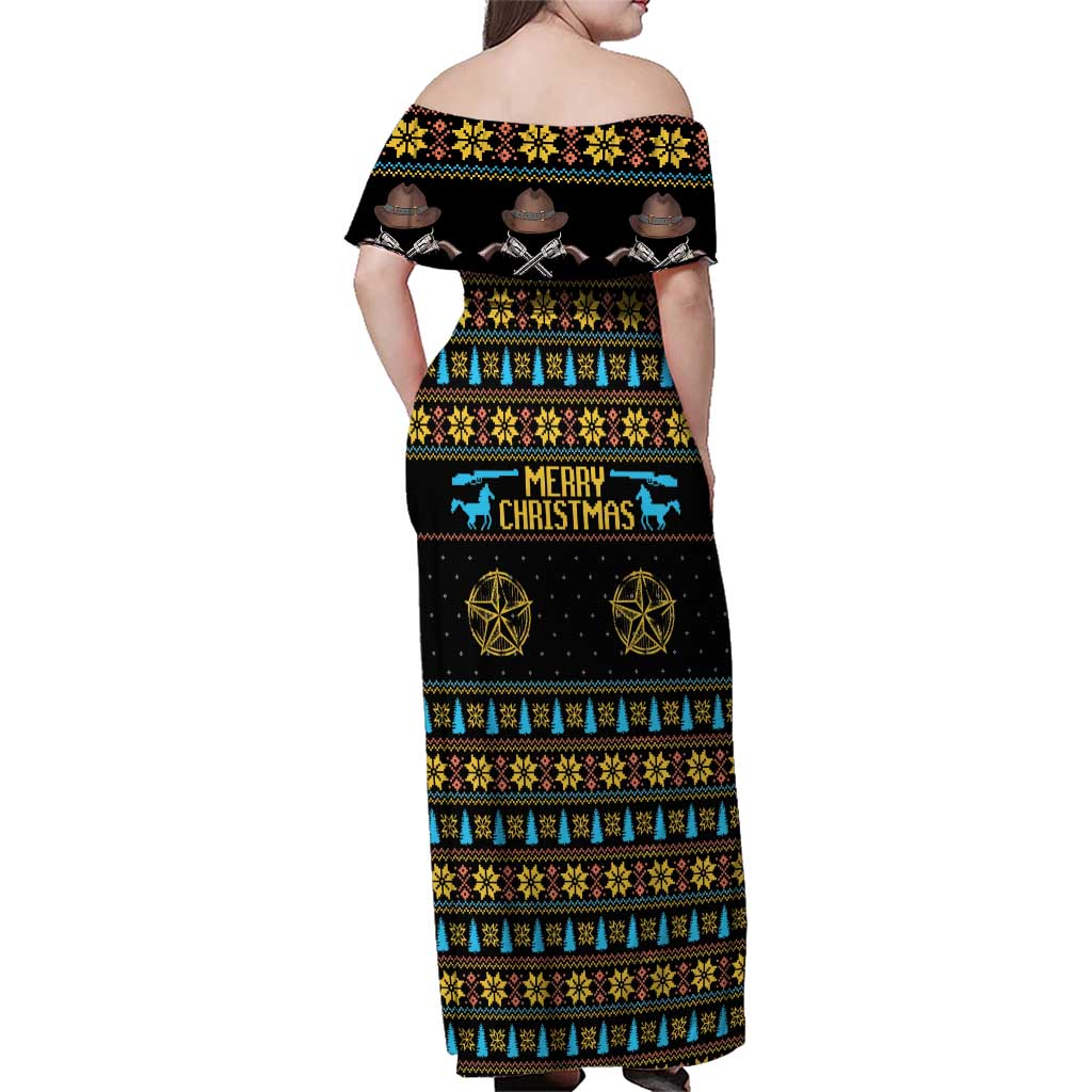 Cowboy Merry Christmas Family Matching Off Shoulder Maxi Dress and Hawaiian Shirt DT04 - Wonder Print Shop