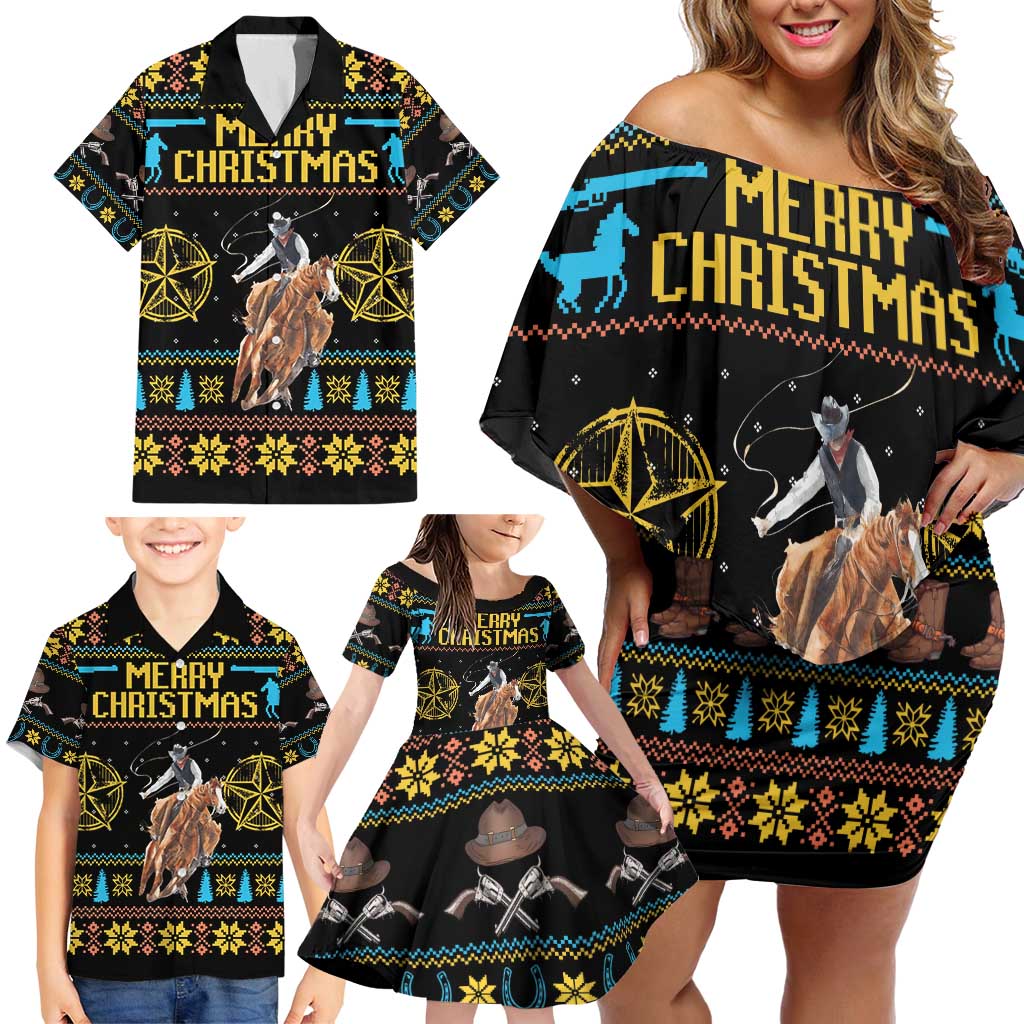 Cowboy Merry Christmas Family Matching Off Shoulder Short Dress and Hawaiian Shirt DT04 - Wonder Print Shop