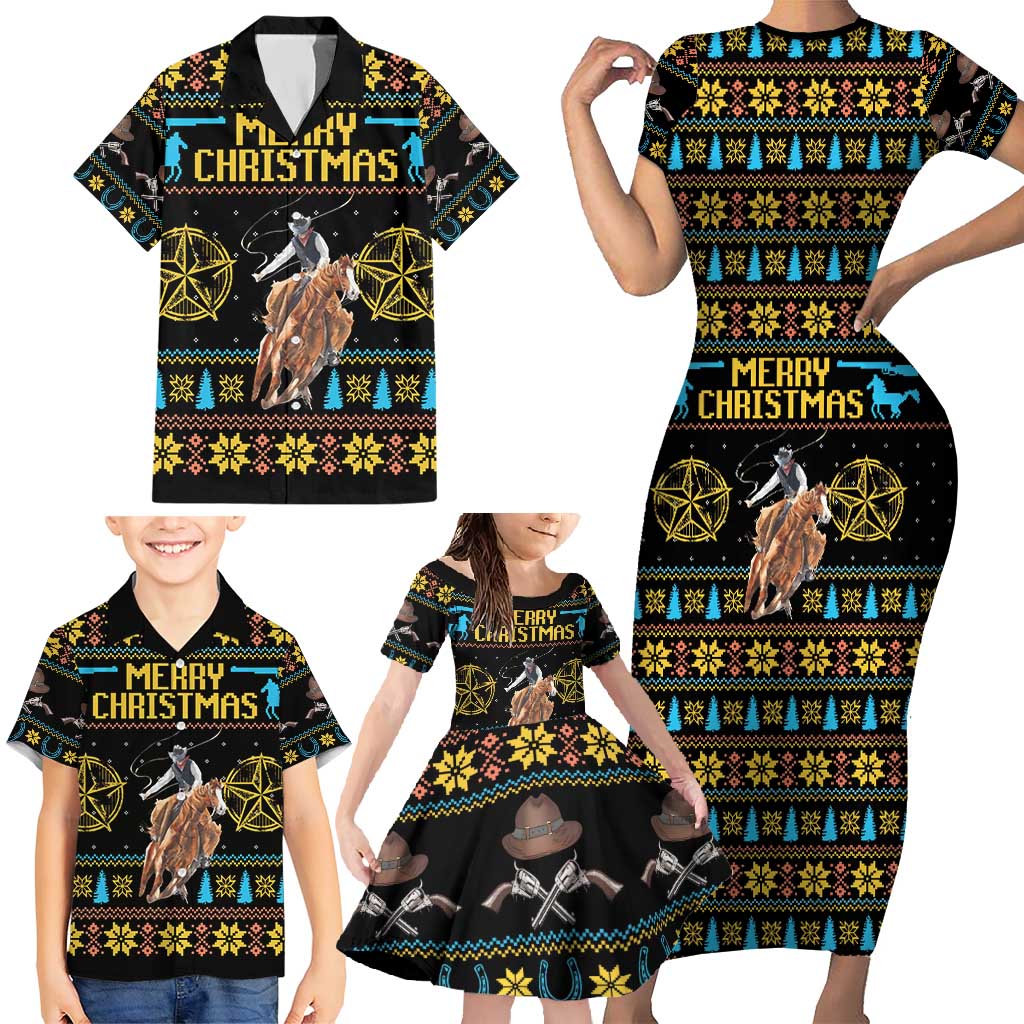 Cowboy Merry Christmas Family Matching Short Sleeve Bodycon Dress and Hawaiian Shirt DT04 - Wonder Print Shop