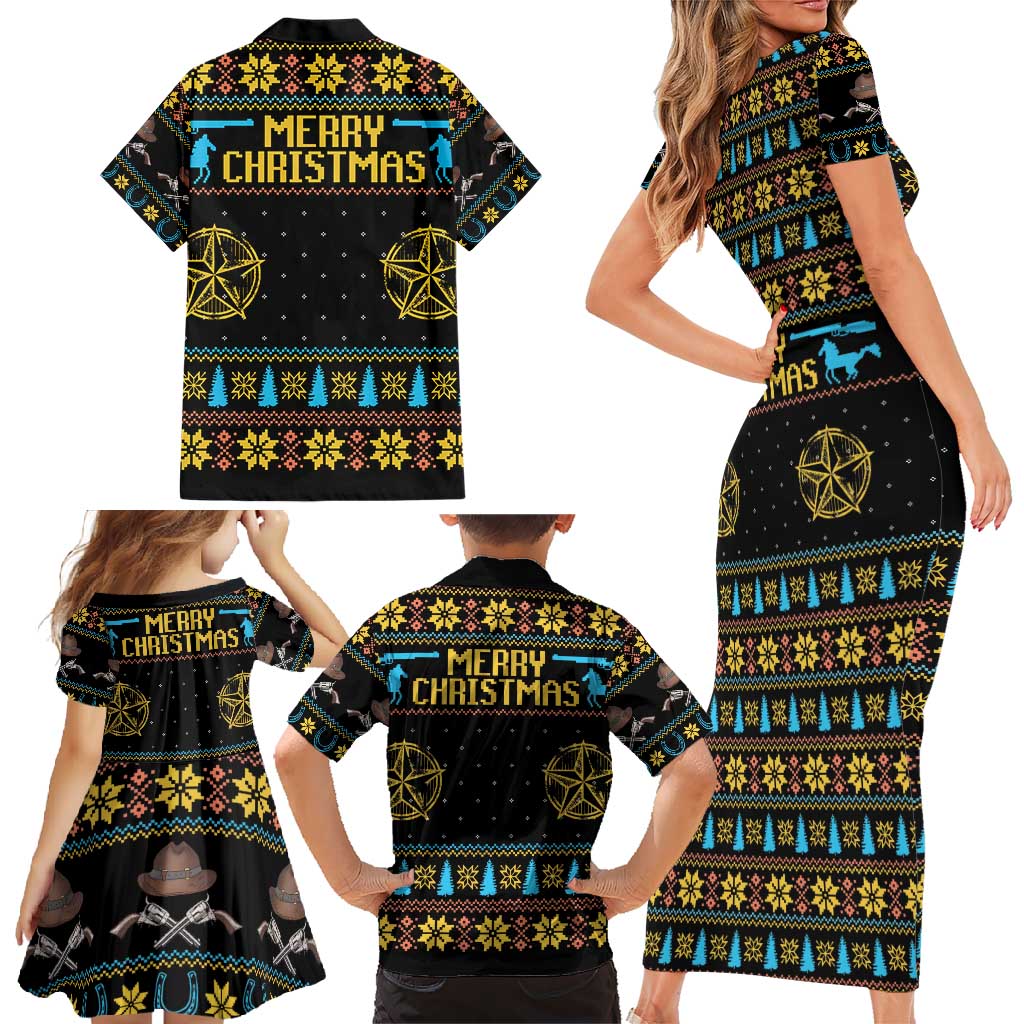 Cowboy Merry Christmas Family Matching Short Sleeve Bodycon Dress and Hawaiian Shirt DT04 - Wonder Print Shop